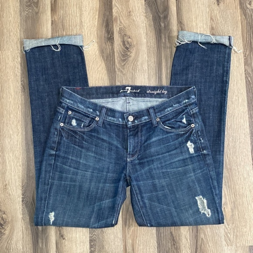 7 For All Mankind Women’s 28 Distressed Straight Leg‎ Jeans- USA Made